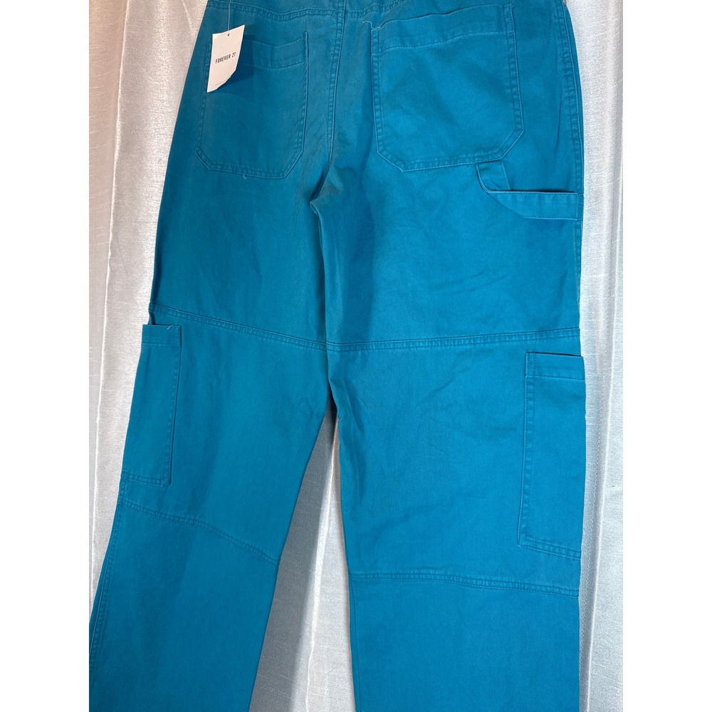 NWT Forever 21 Teal Blue Cargo Pants Wide Leg Utility Pocket Women's Size L - Picture 4 of 6